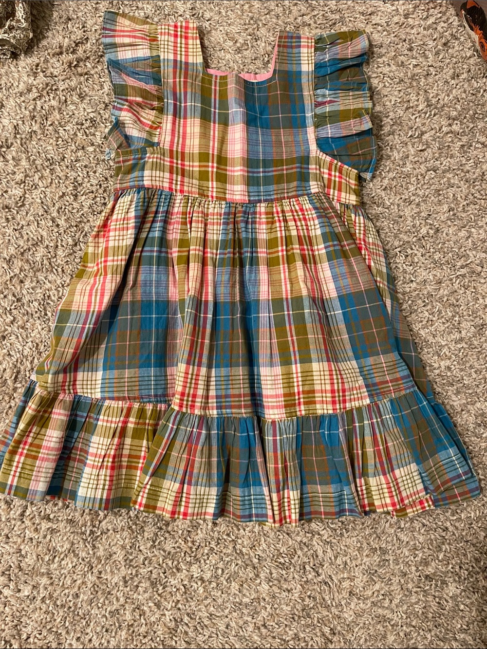 Pink Chicken Multicolor Plaid Ruffle-Sleeve Dress